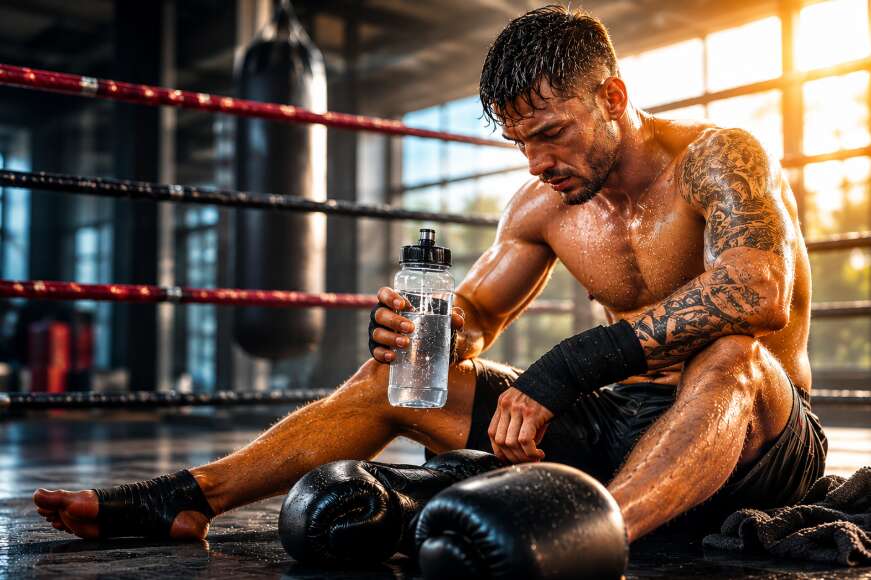 Boxeur récupérant après un entraînement sous forte chaleur.