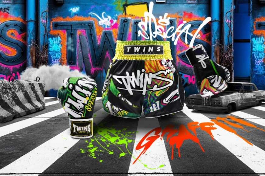 Gants et short Muay Thai Twins Special collection graffiti – disponibles chez CombatCorner.ch