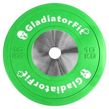 Disque Compétition caoutchouc "Bumper Plate" Ø 51mm GladiatorFit | 10 KG, Couleur: Vert, Poids kg: 10