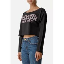 Loose Fit Cropped Sweatshirt, Size: M, Colour: Schwarz