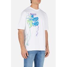 T-Shirt imprimé à col rond, Taille: S, Couleur: Blanc