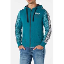 Hooded Full Zip With Prints, Size: M, Colour: Blue
