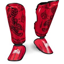 Protège-tibias Muay Thai, Taille: M/L, Couleur: Rouge