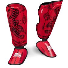Protège-tibias Muay Thai, Taille: S/M, Couleur: Rouge