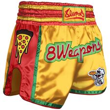 8 WEAPONS Muay Thai Shorts - Muay Pizza S, Size: S, Colour: Yellow