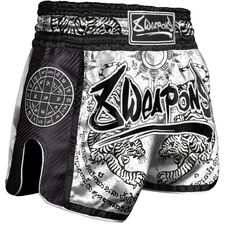 8 Weapons Muay Thai Shorts Carbon - Sak Yant Tigers, Size: M, Colour: Weiss