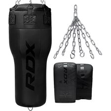 RDX 3-in-1 Angle Punch Bag Full Black with Gloves Set, Colour: Schwarz, Additional Weight: 28