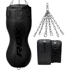 RDX Full Black Body Punch Bag with Training Mitts, Colour: Schwarz, Additional Weight: 28 kg