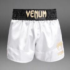 Venum Classic Muay Thai Shorts Black/White/Gold L, Size: L, Colour: Weiss