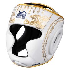 Casque de protection Muay Thai – Blanc/Or – Taille unique, Taille: Taille unique, Couleur: Blanc