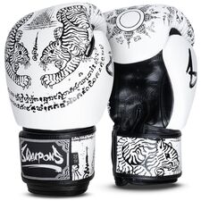 Boxing Gloves 8 WEAPONS – White – 10 Oz – Sak Yant Tigers, Colour: Weiss, OZ: 10oz