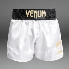 Venum Classic Muay Thai Shorts Black/White/Gold S, Taglia: S, Colore: Bianco