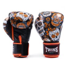 Gants de boxe Twins Skull Orange/Noir &ndash; 14oz, Couleur: Orange, oz: 14oz