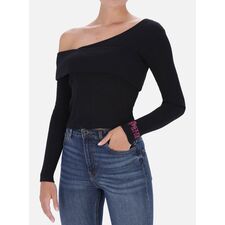 One Shoulder Rib Long Sleeve, Taglia: M, Colore: Nero