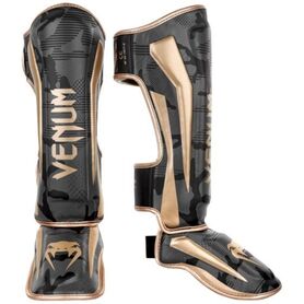 VE-1394-535-XL-Venum Elite Shin Guards - Dark camo/Gold