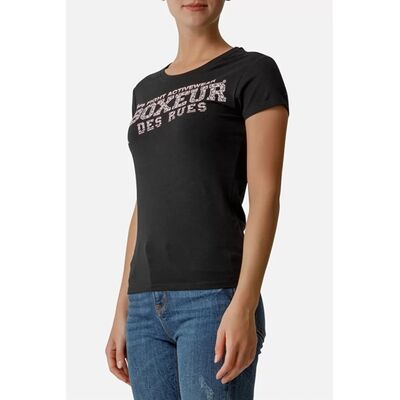 Front Logo Round Neck T-Shirt, Taille: M, Couleur: Noir
