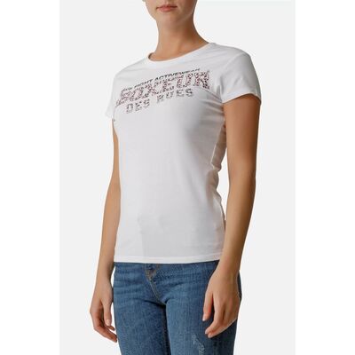 Front Logo Round Neck T-Shirt, Taille: L, Couleur: Blanc