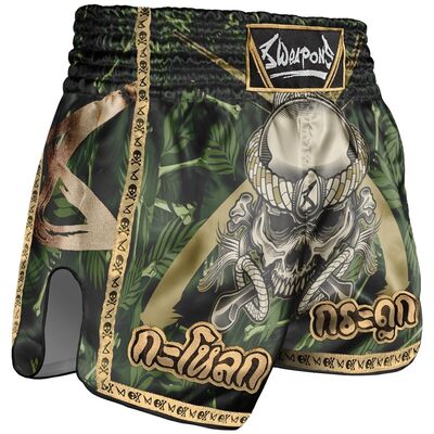 8 WEAPONS Muay Thai Shorts, Bone Island, olive-gold, S, Size: S, Colour: Green