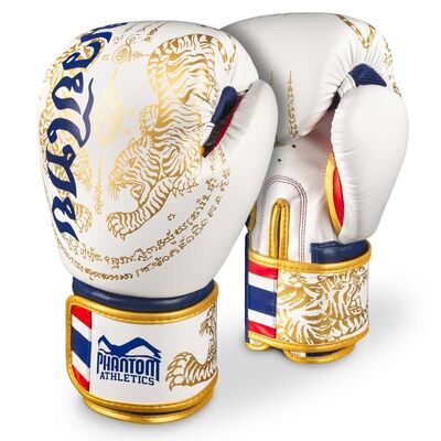Phantom Muay Thai Boxing Gloves White-Gold 16 oz, Colour: Weiss, OZ: 16oz