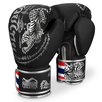 Phantom Boxhandschuhe Muay Thai Schwarz-Silber 14 oz, Farbe: Schwarz, OZ: 14oz