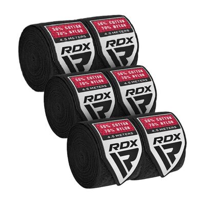 RDX RB Professional Boxing Hand Wraps Set – 3 Pairs, Colore: Nero, Lunghezza: 4.5m