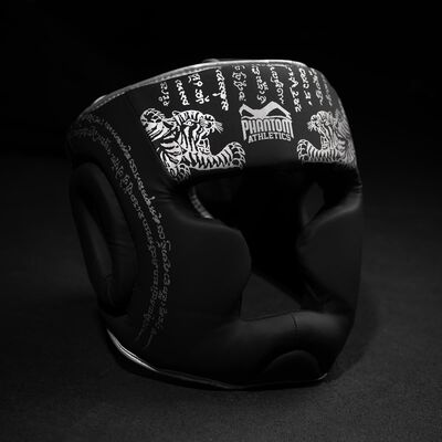 Kopfschutz Muay Thai – Schwarz/Silber – Einheitsgroesse, Bekleidungsgrösse: One Size, Farbe: Schwarz