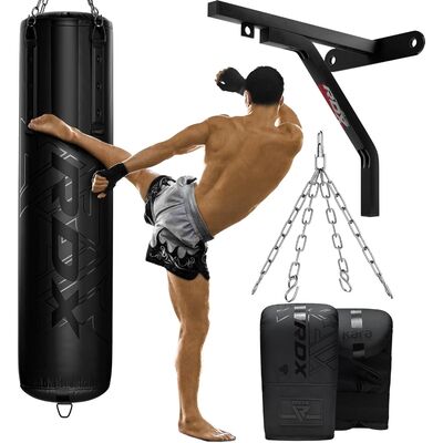 Sac de Frappe Set 4PC F6 Noir Mat avec Gants, Chaîne et Support – 152 cm, Couleur: Noir, Poids kg: 25, Longueur: 1.5m