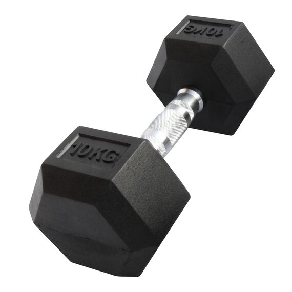 Hex Dumbbell in rubber GladiatorFit | 10 KG, Colour: Schwarz, Additional Weight: 10 kg