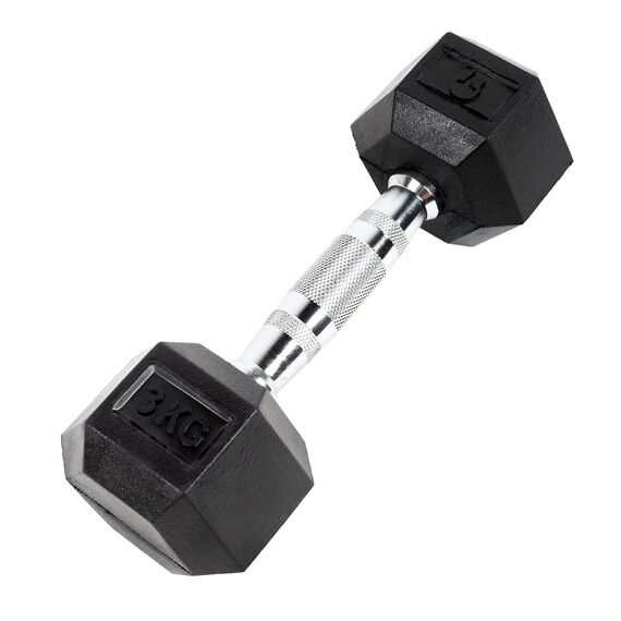 Hex Dumbbell in rubber GladiatorFit | 3 KG, Colour: Schwarz, Additional Weight: 3 kg