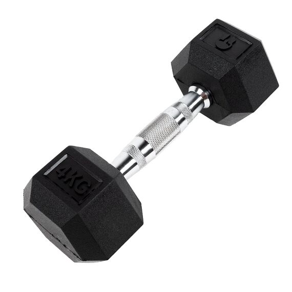 Sechseckige Hantel "Hex Dumbbell" aus Gummi GladiatorFit | 4 KG, Farbe: Schwarz, Zusatzgewicht: 4 kg