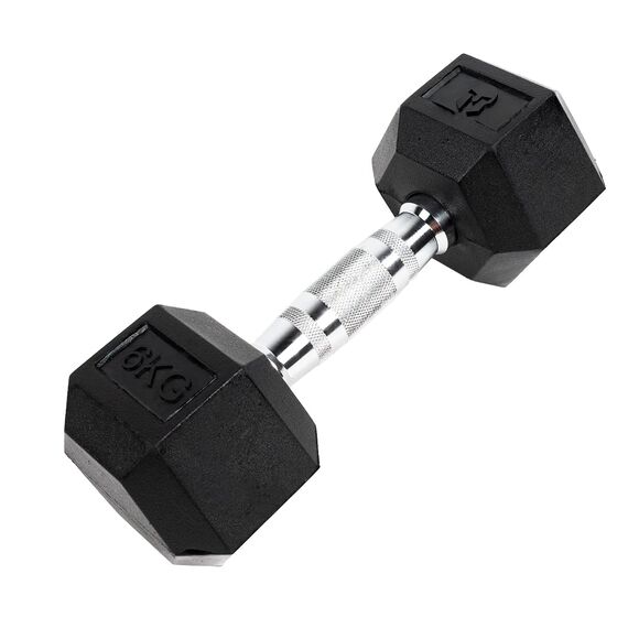 Sechseckige Hantel "Hex Dumbbell" aus Gummi GladiatorFit | 6 KG, Farbe: Schwarz, Zusatzgewicht: 6 kg
