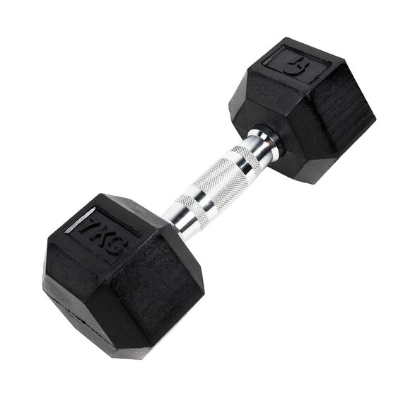 Haltère hexagonal "Hex Dumbbell" en caoutchouc GladiatorFit | 7 KG, Couleur: Noir, Poids kg: 7 