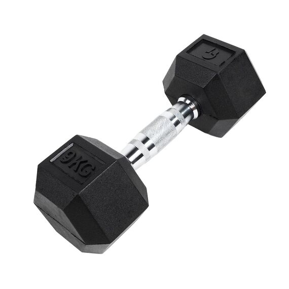 Hex Dumbbell in rubber | 9 KG, Colour: Schwarz, Additional Weight: 9 kg