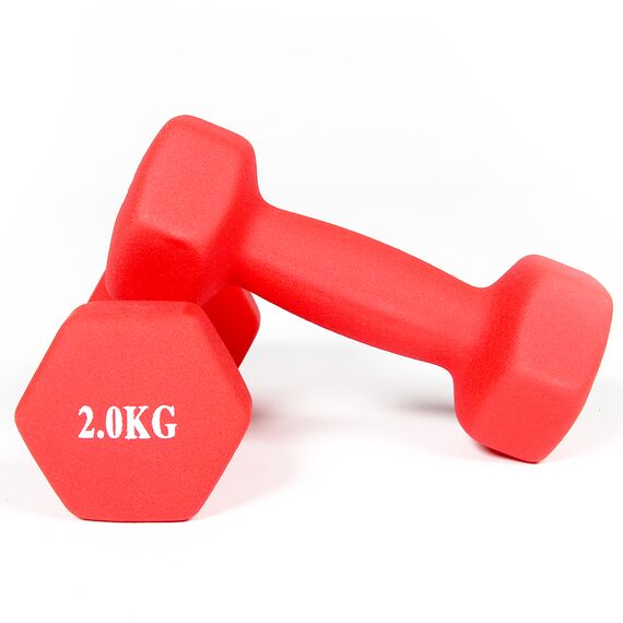 Haltères néoprène musculation et fitness (lot de 2) | 2 x 2 KG, Couleur: Rouge, Poids kg: 2 