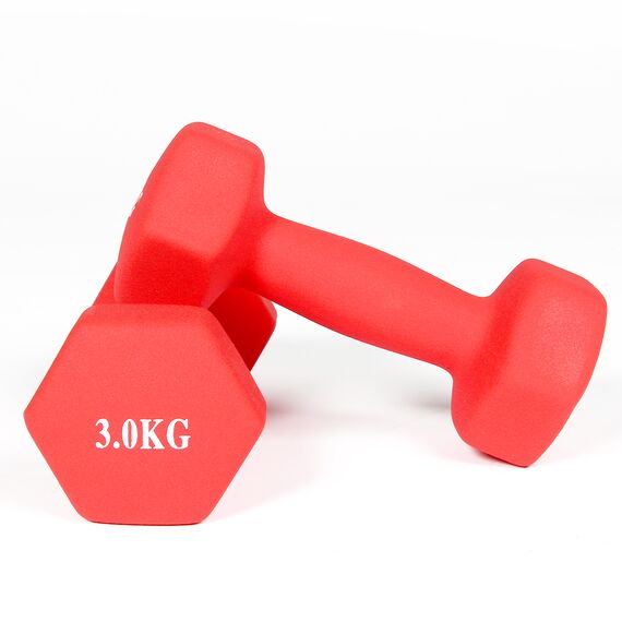 Haltères néoprène musculation et fitness (lot de 2) | 2 x 3 KG, Couleur: Rouge, Poids kg: 3 