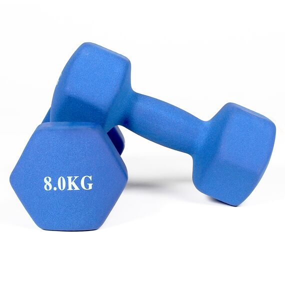 Haltères néoprène musculation et fitness (lot de 2) | 2 x 8 KG, Couleur: Bleu, Poids kg: 8 