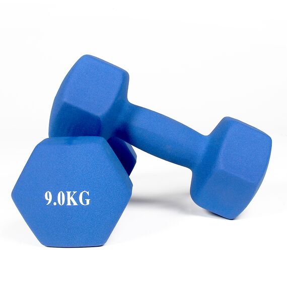 Neoprene dumbbells for bodybuilding and fitness (set of 2) | 2 x 9 KG, Colour: Blue, Additional Weight: 9 kg