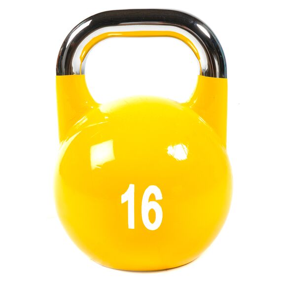 Cast iron competition kettlebell with painted logo | 16 KG, Colour: Yellow, Additional Weight: 16 kg