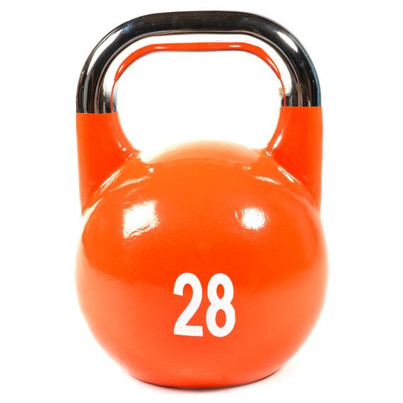Cast iron competition kettlebell with painted logo | 28 KG, Colour: Orange, Additional Weight: 28 kg