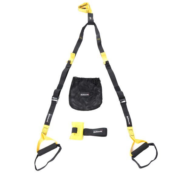 Adjustable nylon suspension straps for weight training + bag