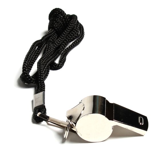 Stainless steel referee whistle with lanyard