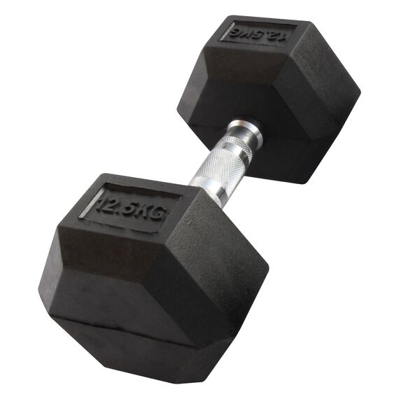 Hex Dumbbell in rubber GladiatorFit | 12.5 KG, Colour: Schwarz, Additional Weight: 12.7 kg