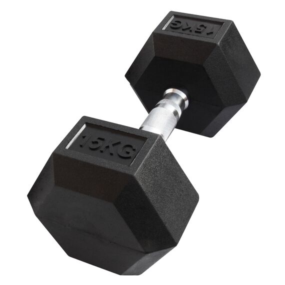 Hex Dumbbell in rubber GladiatorFit | 15 KG, Colour: Schwarz, Additional Weight: 15 kg