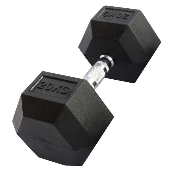 Haltère hexagonal "Hex Dumbbell" en caoutchouc GladiatorFit | 20 KG, Couleur: Noir, Poids kg: 20 