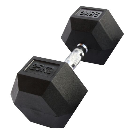 Haltère hexagonal "Hex Dumbbell" en caoutchouc GladiatorFit | 25 KG, Couleur: Noir, Poids kg: 25 