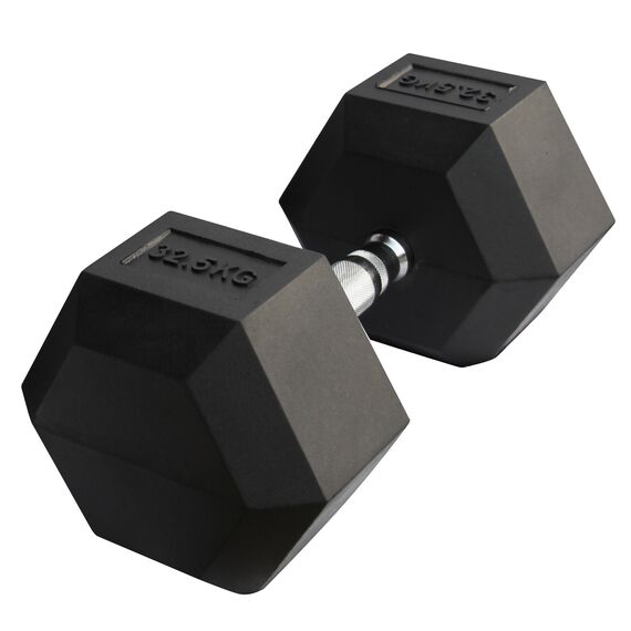 Hex Dumbbell in rubber | 32.5 KG, Colour: Schwarz, Additional Weight: 32.5 kg