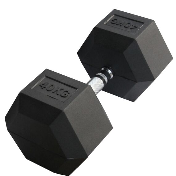 Hex Dumbbell in rubber GladiatorFit | 40 KG, Colour: Schwarz, Additional Weight: 40 kg