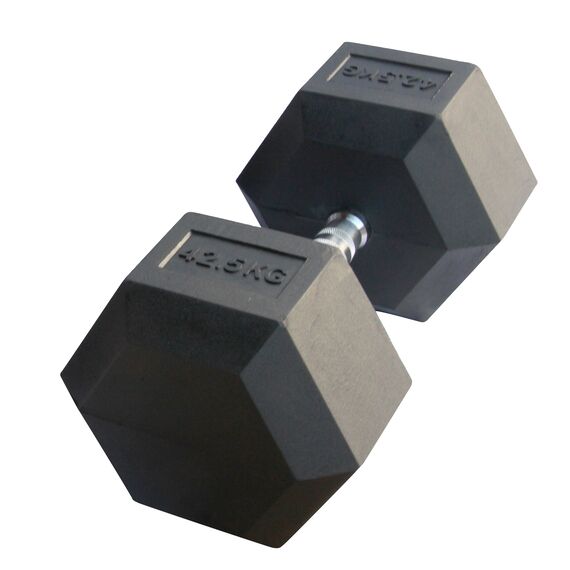 Hex Dumbbell in rubber GladiatorFit | 42.5 KG, Colour: Schwarz, Additional Weight: 42.5 kg
