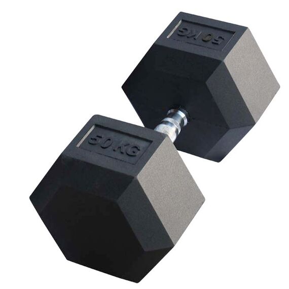 Hex Dumbbell in rubber | 50 KG, Colour: Schwarz, Additional Weight: 50 kg