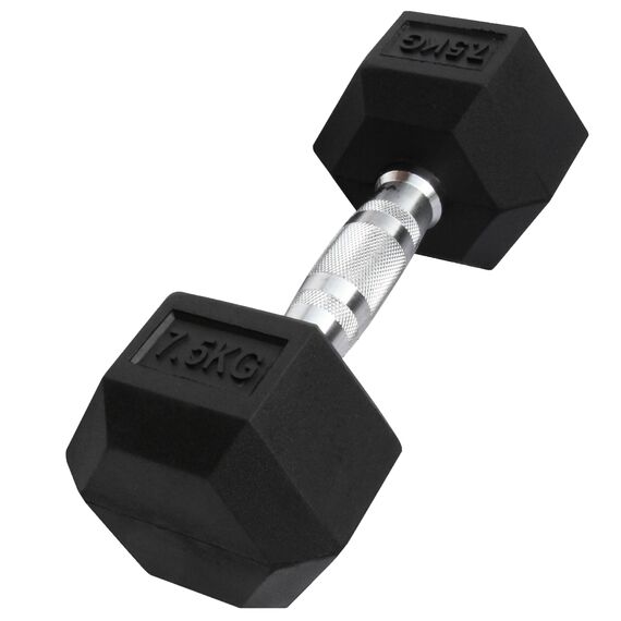 Hex Dumbbell in rubber GladiatorFit | 7.5 KG, Colour: Schwarz, Additional Weight: 7.5 kg